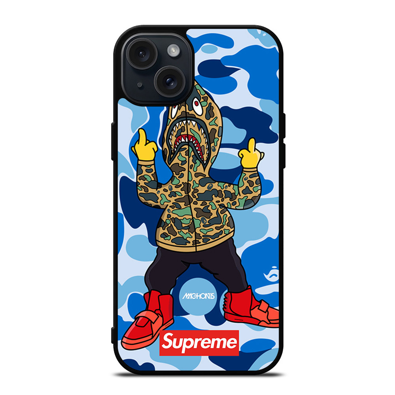 BATHING APE SUPREME SHARK CAMO iPhone 15 Plus Case Cover